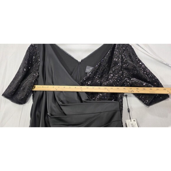 Adrianna Papell Formal Gown Maxi Dress Black Satin Sequin Long NWT Glam 16W - Picture 8 of 16